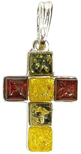 Bernstein Kreuz Echtsilber Heilstein Ketten Anhänger multicolor facettiert