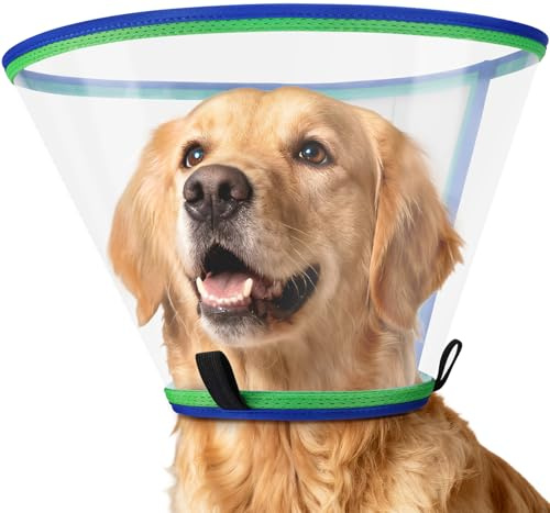 Halskrause Hund Weich, Transparenter Kunststoff-Hundekragen Leckschutz, Verstellbar Kragen Hunde, Atmungsaktiver Schutzkragen Hund, Halskrausen für Hunde, Haustier Elisabethanischer (Blau, Size 5)