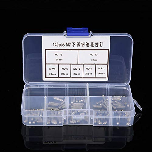 ViaGasaFamido Edelstahlnieten Set 140pcs, Sortiment für Etiketten, Typenschilder mit Verschiedenen Größen, Komplette Set, Breite Anwendung, Bequemer Speicherplatz
