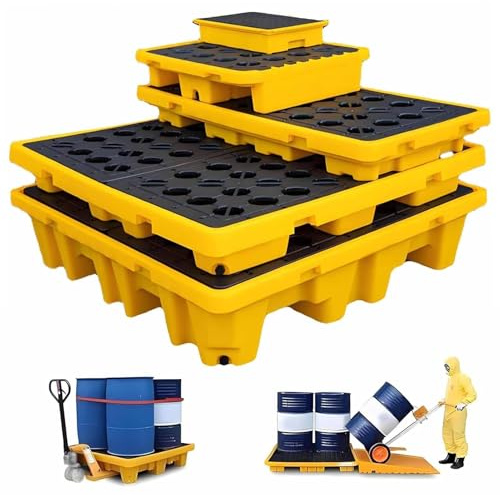 GAOXIAO Auffangpaletten-Plattform, Modulare Auffangwanne für Ölfässer und Chemiebehälter mit Abnehmbarem Gitterrost, Auslaufsicherer Stapelpalette, Stapelbare Auffangplattform 120x60x10cm