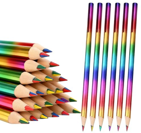 Pevlkawr 24 Stück 4in1 Regenbogen Buntstifte Ogenstifte Mehrfarbiger Buntstift Zeichnung Bleistifte Schule Büro Haushaltswaren Für Kunst Zeichnung