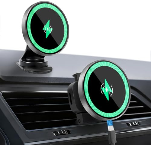 AOOSU Car Charger Mount, 15W Fast Charging Magnetic Wireless Car Charger for Dashboard with Strong Magnets for iPhone 17/16/15/14/13/12 and Series Samsung