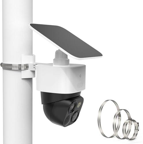 UIQELYS Pole Mount Bracket for Eufy SoloCam S340, No Drill Vertical Cylinder Mounting Adapter, Stainless Steel Loops for Gutter Pipe, Lamp Post & Fence, Outdoor Security Cam Accessories - White, 1pc