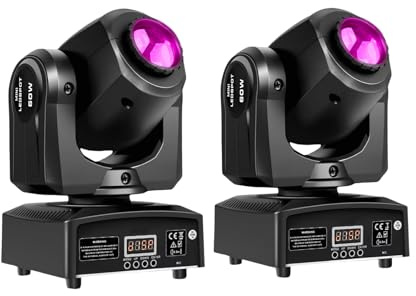 2 Stück Mini 60W Moving Head LED Bühnenlicht Beam, RGBW LED Partylichter DMX512 9/11CH Soundsteuerung für Disco DJ Party Clubs