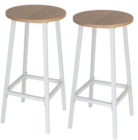 Relaxdays Barhocker, 2er Set, HxD: 65 x 32 cm, mit Fußstütze, Holzoptik & Metall, Barstuhl für Küche, Farbauswahl | Holzoptik & Metall, skandinavisch, Barstuhl Küche