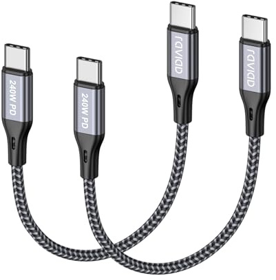 RAVIAD Câble USB C vers USB C Court[0.5M/Lot de 2], 240W Cable USB C | vers USB C PD3.1 Cable USB C Charge Rapide pour iPhone 17 16 15, Samsung S25 S24, MacBook Pro/Air, Pad, Laptops