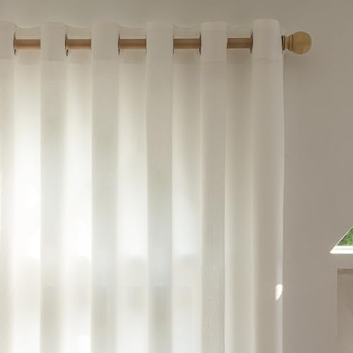 Halbtransparente Leinen Vorhänge Reinweiß 2er Set 140x245 cm Ösen | 230GSM Schwerer Stoff,Natürliche Leinenoptik,Weicher eleganter Fall,Lichtdurchlässig & Sichtschutz