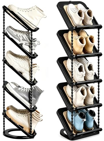 Platzsparend Schuhregal Schmal mit 45°-Schrägablage 5 Ebenen - 1 Stück | Schuhaufbewahrung für Enge Räume, Organizer für Alle Schuhe & Stiefel, Hoch Schuh Regal, Schräg Schuhablage, Ecken, Flur