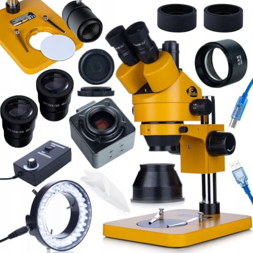 Microscopio trinocular estereoscópico Mercury S MSMS-T-PS1-O Set – 7-45x Zoom Greenough óptica WF10X/20, distancia de trabajo de 100 mm, cámara USB de 5 MP, iluminación LED de anillo, inspección de