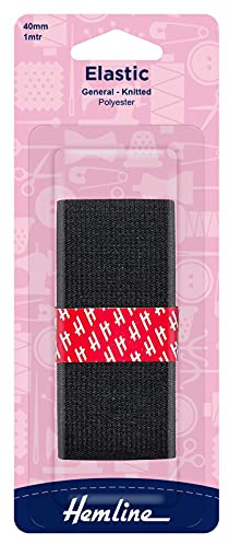 Hemline General Purpose Knitted Elastic – 40mm x 1m Black For Sportswear, Tracksuits & Garments Soft, Stretchy Polyester Elastic for Versatile and Durable