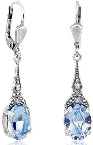 Jugendstil Ohrringe Markenkristalle Blau Silber NOBEL SCHMUCK