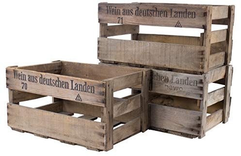 Kistenkolli Altes Land 3 Stück Schöne originale Weinkisten mit Aufschrift 46cm x 30,5cm x 24cm