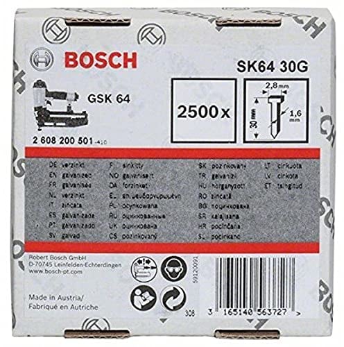 Bosch Professional 2500x Senkkopf-Stift SK64 25G (1.6/16 g, 2.8x1.45x45 mm, Verzinkt, Zubehör für Nagelpistolen, Druckluftnagler)