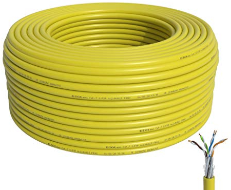 BIGtec Verlegekabel CAT-7 Netzwerkkabel LAN Kabel 10m CAT7 PiMF S/FTP halogenfrei BauPVO Eca POE gelb Ethernet Netzwerk Installationskabel Datenkabel CAT.7