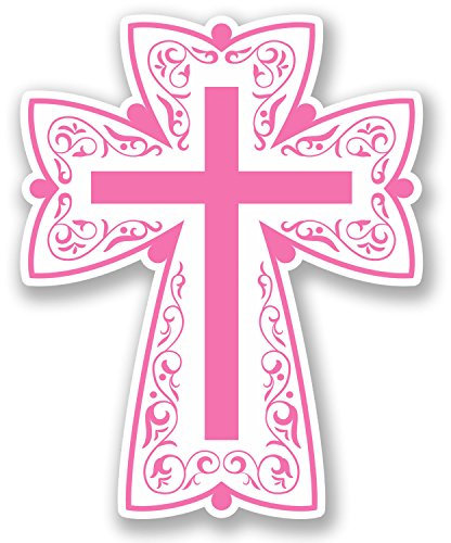 2 x Pretty Cross Vinyl Sticker Bike Laptop Christian Crucifix Pink Girls #5412 (8cm Wide x 10cm Tall)