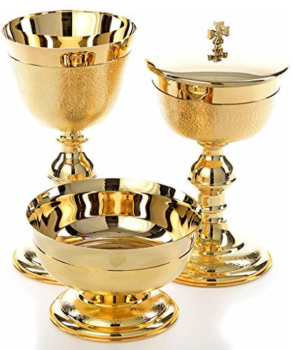 Holyart Kelch Ziborium und Hostienschale aufgerauten goldenen Messing, Patene
