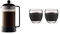 Bodum 1548-01 Brazil Cafetière à Piston 8 Tasses 1 L Noir + Set de 2 verres Pavina 0,35 L noir