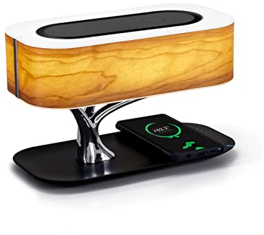 Masdio Nachttischlampe Schreibtischlampe mit kabellosem Ladegerät Bluetooth-Lautsprecher, Touch-Lampe für Schlafzimmer , Holz, (Light of Tree)