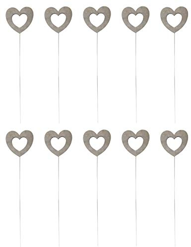 DARO DEKO Blumen-Stecker Herz grau mit Metallstab 10 Stück