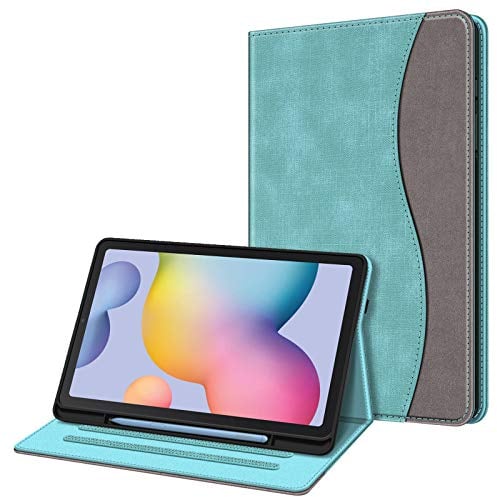 Fintie Hülle für Samsung Galaxy Tab S6 Lite 10.4 2024/2022/2020, Soft TPU Rückseite Gehäuse Schutzhülle mit S Pen Halter und Dokumentschlitze, Jeansoptik Türkis