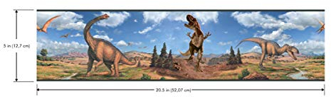RoomMates RMK4401BD Selbstklebender Bordüre Dinosaurier, Vinyl, Blau und Braun, 12,7 cm x 4,57 m