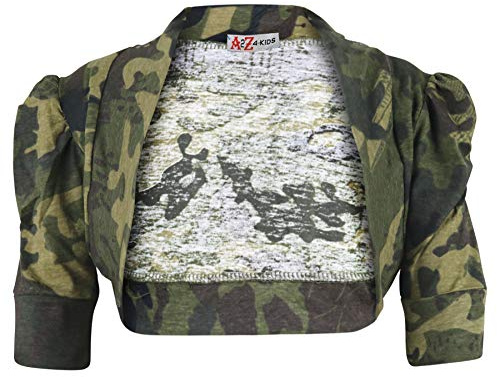 A2Z 4 Kids Kids Girls Ruched Sleeve Stylish Shrug Bolero Cropped Cardigans - Bolero Camo Green 9-10