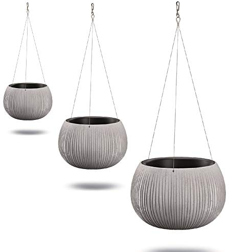 WELLHOME WS Prosperplast Lot de 3 Pots de Fleurs en Plastique avec réservoir Couleur Ciment