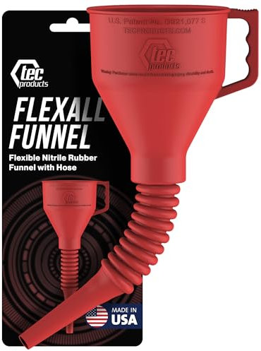 TEC Products FlexAll Funnel - Flexible Rubber Funnel with Handle, Multiple Sizes and Colors, Made in The USA (Small, Red)