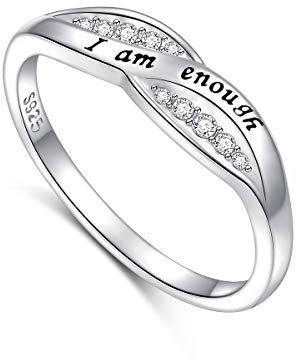 I am enough Ringe 925 Sterling Silber CZ Ring Ermutigung Schmuck Geschenk für Frauen Ring 57 (18.1)
