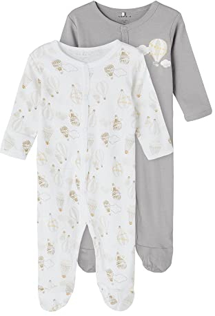 NAME IT Baby Unisex Schlafanzug 2er-Pack mit Füßen Alloy-74