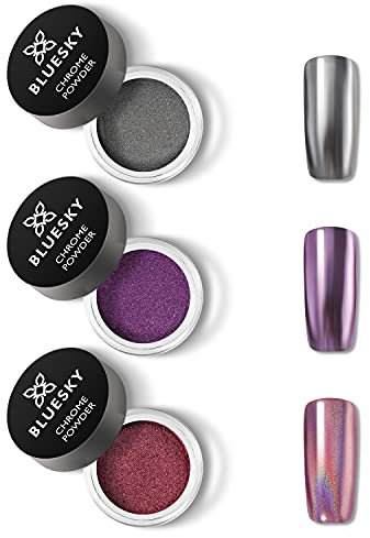 Bluesky -Chrom -Nagelpulver -Set mit Applikatorpinsel Metallic Gel -Nagelkunst Pink Purple Silber 3 x 5g