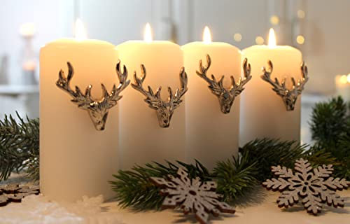 LB H&F 4er Set Kerzenstecker Verzierung Stecker Kerzen Silber Advent Adventsdeko (Geweih Hirsch Silber Dekostecker)