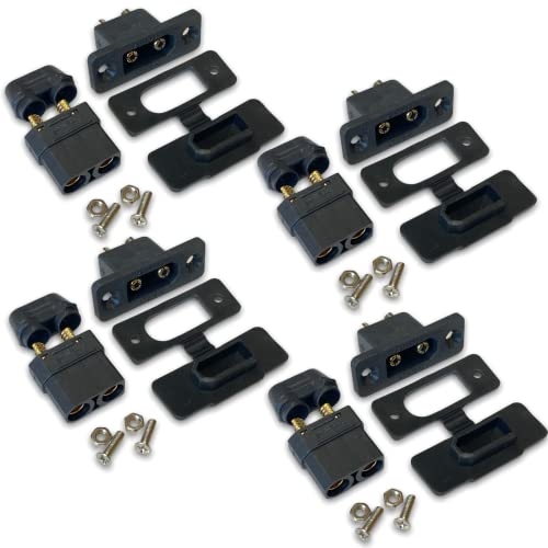 VUNIVERSUM 4X Paar XT90E-M Einbaustecker mit Gummikappe + XT90H Female Stecker, Schrauben für Lipo Akku XT90 Hochstrom 2Pin Verpolsicher