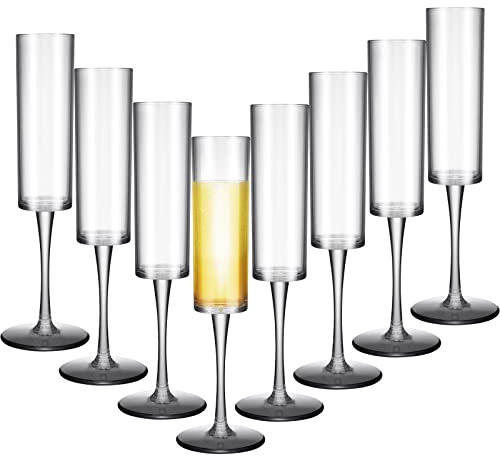 Lauwell Champagne Flutes Goblets Plastic Acrylic Wine Toasting Goblets Crystal Disposable Cocktail Cups Drinkware Reusable For Christmas Party Wedding Birthday Anniversary(Black,8 Pieces)