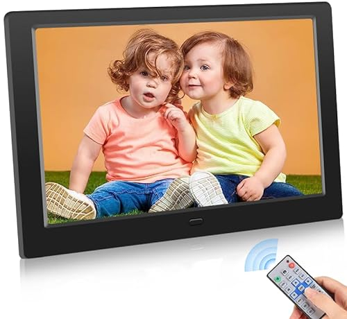 YOUYU Cadre Photo Numérique 10 Pouces avec Télécommande, Plug & Play, Affichage IPS, Lecture Automatique Photo/Vidéo/Calendrier/Horloge, Cadre Électrique Prend en Charge USB et Carte SD (Noir)
