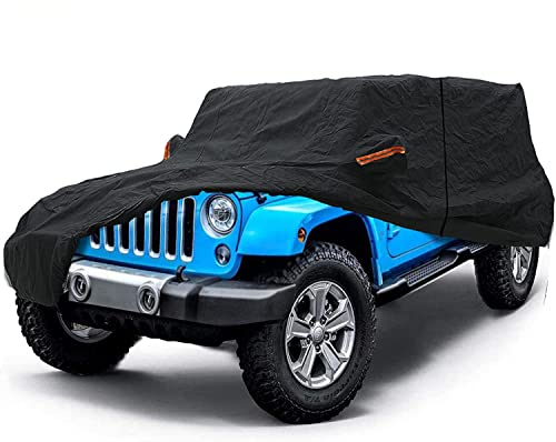 Big Ant Car Cover,Full Car Cover Compatible with Wrangler Cover 2 Door Waterproof for YJ, TJ, JK & JL 1987-2022 with Left Side Door Zipper-Black