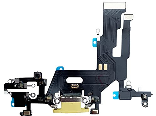 Johncase OEM USB Charging Port Dock Connector Flex Cable + Microphone Mic Replacement Part Compatible for iPhone 11 All Carriers (Yellow)