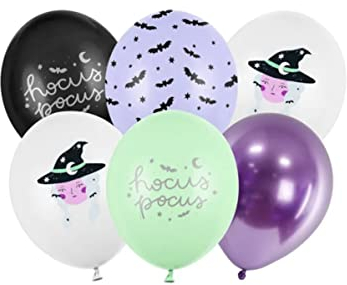 PartyDeco Luftballons Hocus Pocus Hexen 30cm 6er Set - Ballons für Helium oder Luft - Latexballons für Hexenparty Halloween Kindergeburtstag - Ballonset als Halloweendeko - Farbmix