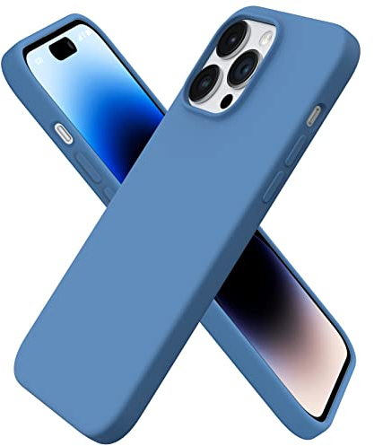 ORNARTO Compatible with iPhone 14 Pro Max Case 6.7, Slim Liquid Silicone 3 Layers Full Covered Soft Gel Rubber Case Cover-Blue