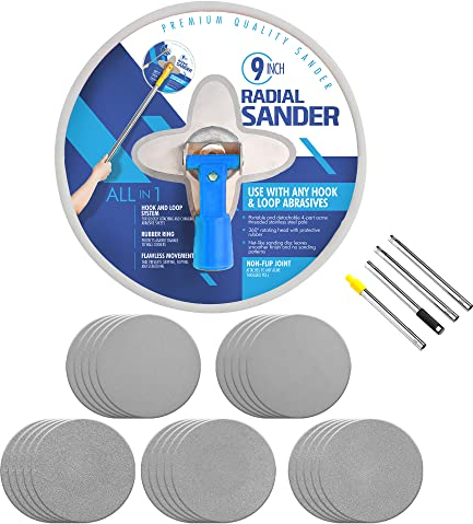 Radial Sander - Drywall Sander for Home Improvement Renovations, Includes 25 Total Wall Sanding Discs & Extension Pole, 360 Circular Sander, Pole Sander for Dry Wall & Painting Projects