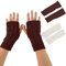 VEGCOO 2 Pairs Fingerless Gloves, Wrist Warmers Gloves Knit Arm Warmers,Women Girls Comfortable Wrist Glove Arm Mitten Knit Crochet Ladies(White, Brown)