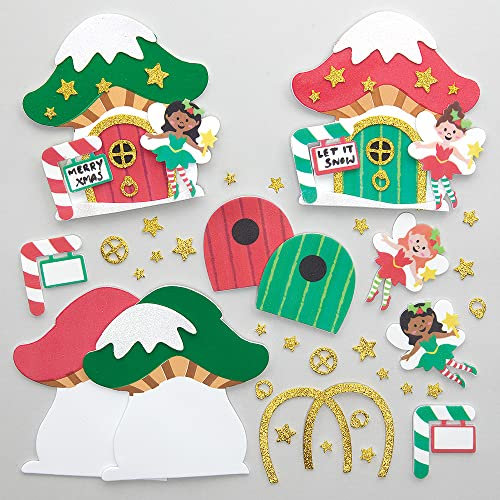 Baker Ross FX369 Weihnachten Feen Tür Bastelset-4er Pack, Moosgummi Basteln, Kleine Bastelsets für Kinder