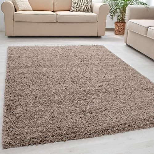 Giancasa Hochflor Teppich Wohnzimmer 120x170 cm Beige - Flauschiger Shaggy in vielen Farben für mehr Gemütlichkeit in deinem Zuhause - Ideal für Flur und Schlafzimmer