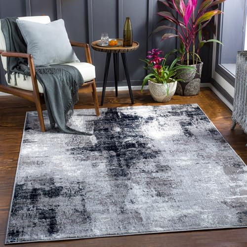 Livabliss Helsinki Abstract Rug - Area Rugs Living Room 160x220 cm, Dining Room, Lounge, Kitchen, Bedroom - Modern Marble Large Rug, Soft Luxurious Easy Care Medium Pile, Navy, Grey, White