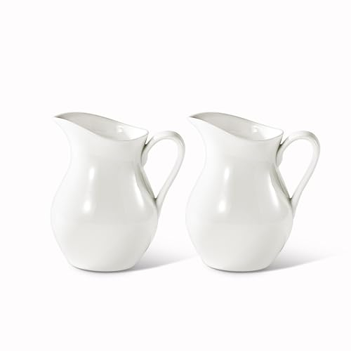Dinnerlit Creamer - 8oz Fine Porcelain Milk & Syrup Pitcher (Set of 2, White)