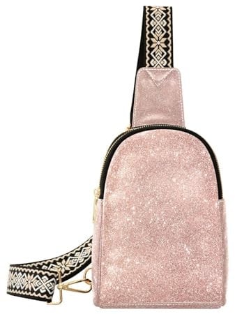 Rose Gold Glitter Leather Womens Belt Bag, Ideal for Securely Carrying Essentials, Small Cross Body Bags Womens, Rose Gold Glitter
