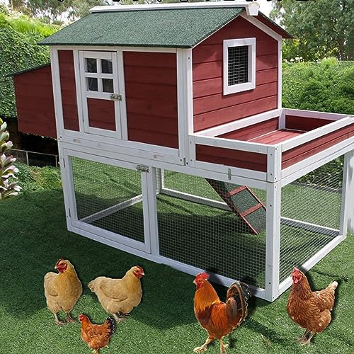 PASPRT Outdoor Wooden Chicken Coop with Solar Fan, 14-inch Rechargeable Fan Chicken Coop, with Nesting Box Poultry Cage, 12 Speeds,for Farm
