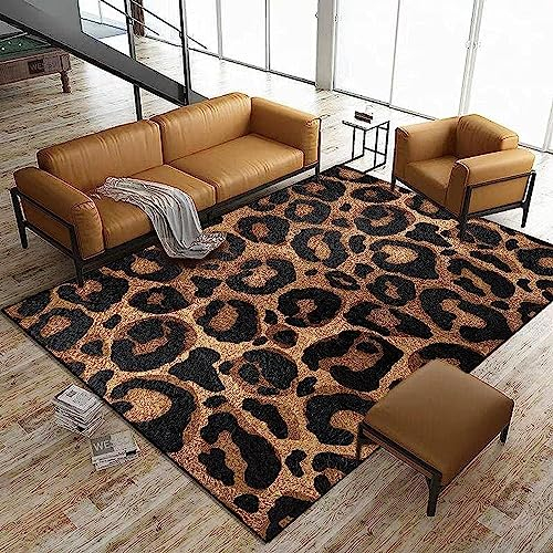 Teppich Wohnzimmer Weich rutschfest Waschbar Teppich, Tepiche Moderne 40 X 60 cm / 15,7 X 23,6 Zoll Design Carpet Fürs Wohnzimmer, Kinderzimmer, Schlafzimmer Brauner Leopard