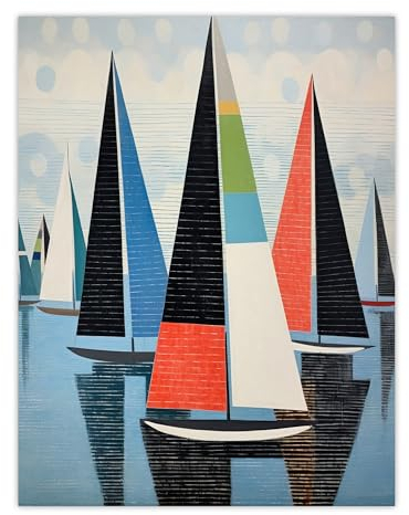 Wee Blue Coo The Yacht Race Sail Boats at Sea Blue Unframed Wall Art Print Poster Home Decor Premium
