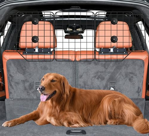 CASIMR Dog Car Barrier for SUVs, Vehicles, Trucks, Cars, Adjustable Pet Divider Cargo Area Universal-Fit, Heavy-Duty Wire Mesh Barriers, Safety Travel Accessories Cover, 61.9 Inch